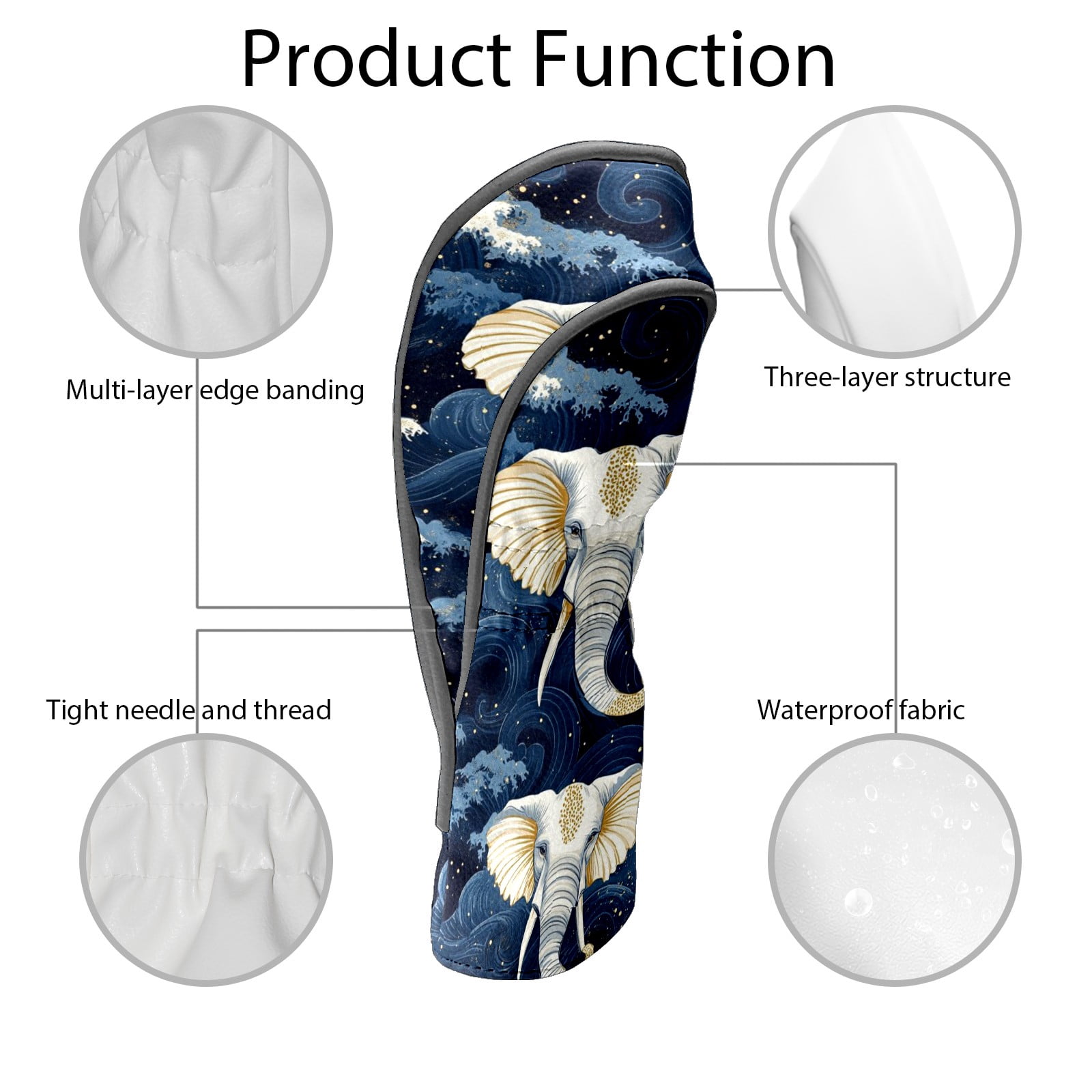 Golf Club Covers PU Leather Waterproof Head Covers for Fairway Woods Hybrids Phnom Penh Elephant Unisex Fits Most Brands
