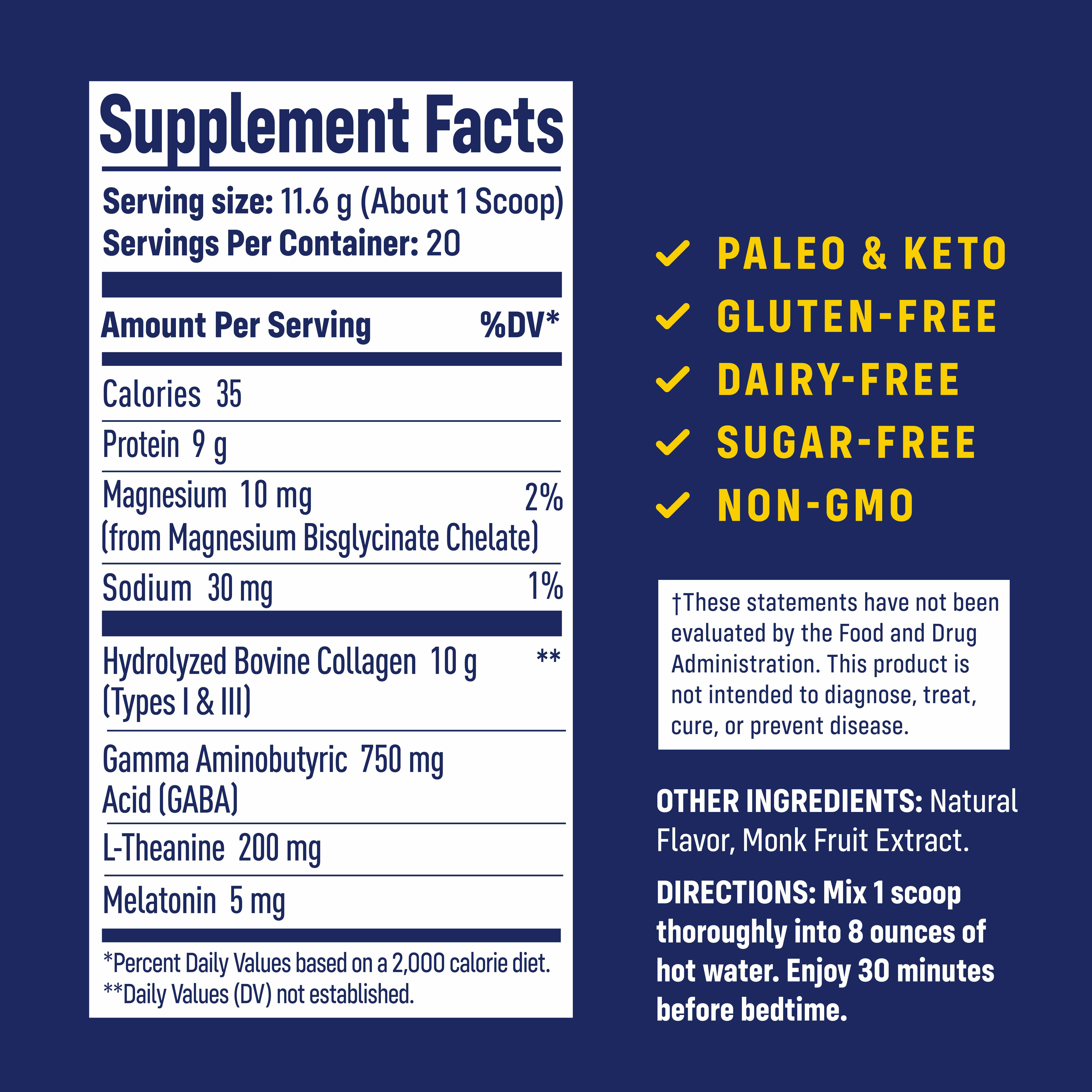 NativePath Collagen PM Lemon, Sleep Support with Melatonin & Magnesium, Gluten-Free, 20 Servings