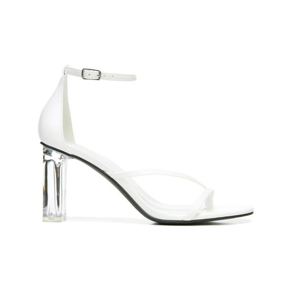 BAR III Womens White Transparent Heel Cushioned Asymmetrical Adjustable Strap Ankle Strap Blakke Round Toe Block Heel Buckle Dress Heeled Thong Sandals 9 M