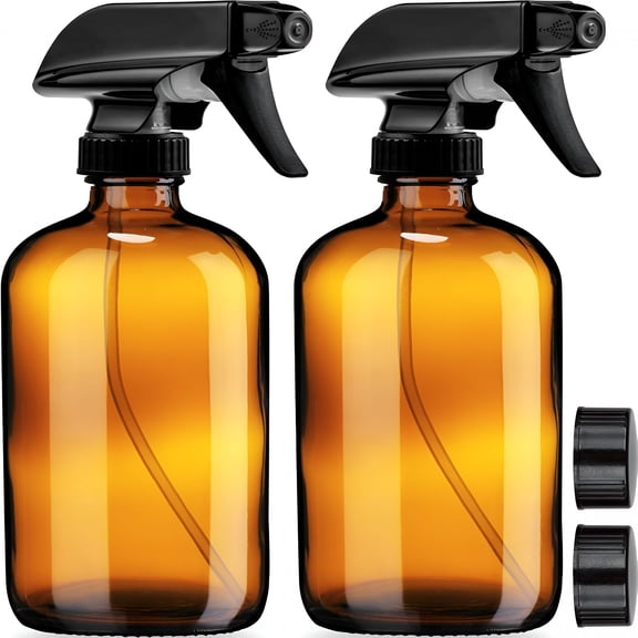 ACDANC Empty Amber Glass Spray Bottles-2 Pack-Large 16Oz Refillable Bottle for Essential Oils,Plants,Cleaning Solutions,Hair-Sturdy Nozzle-Fine Mist/Stream Setting