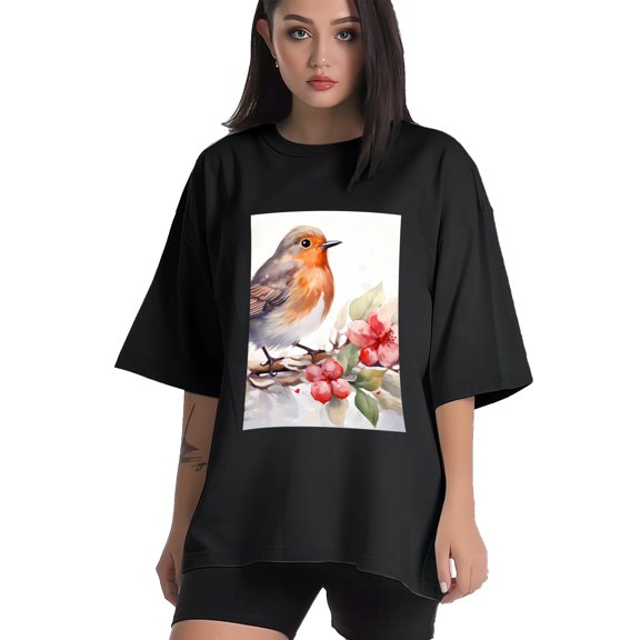 Plus Size Shirt for Women Black Tops for Women Short Sleeves Shirt for Women Watercolor Red-Browed Bird 11 T Shirt Crewneck Shirt for Women XS