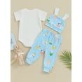thumbnail image 3 of Bagilaanoe 3pcs Newborn Easter Outfits Baby Boys Pants Set Bunny Short Sleeve Romper Tops + Leggings + Hat 3M 6M 9M 12M Infant Casual Clothes, 3 of 8