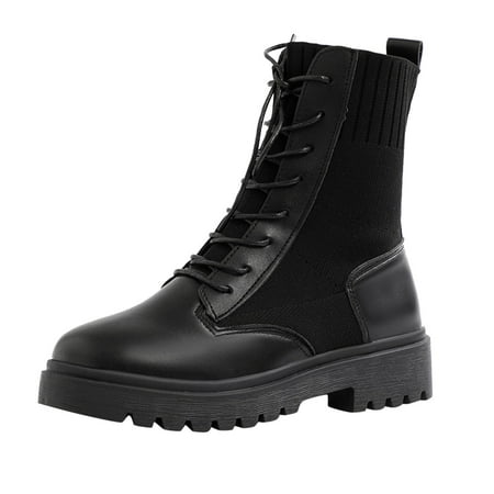 

SEMIMAY Fashion Autumn And Winter Women Boots Thick Sole Low Heel Non Slip Round Toe Cloth Lace Up