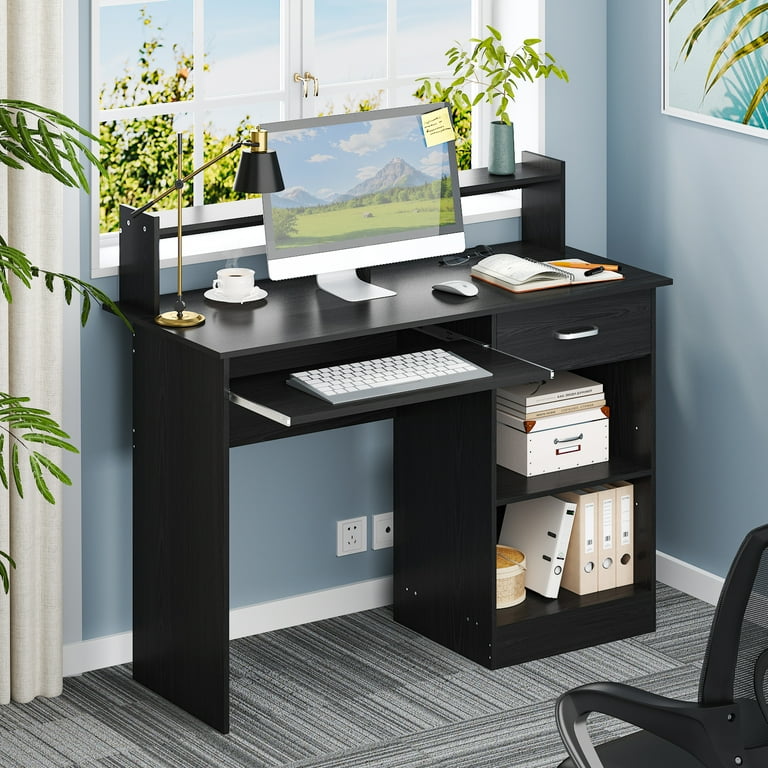 Ktaxon Compact Wood PC Desk, Black Home Office Table with Drawer