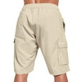 thumbnail image 4 of Havenre Mens Linen Cargo Shorts Casual Drawstring Elastic Waist Baggy Shorts Relaxed Fit Summer Beach Short Pants with Multi-Pockets Khaki S, 4 of 9
