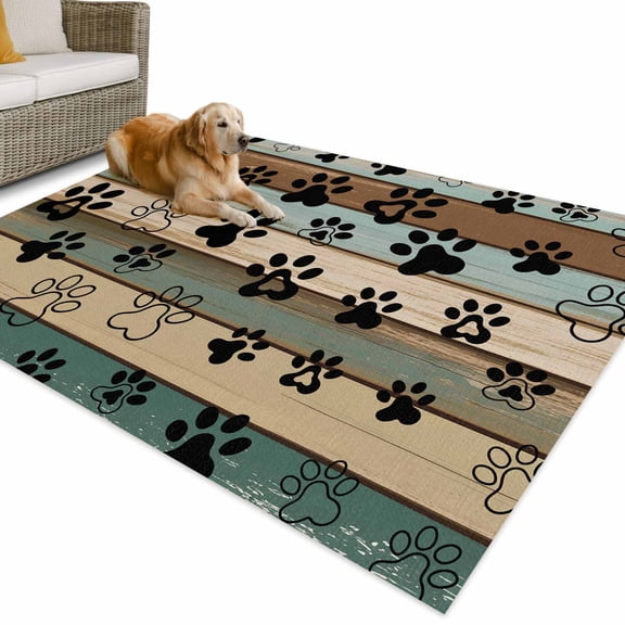 Outdoor Rug 3x5 ft Farmhouse Vintage Waterproof Outdoor Patio Rug Mat Non Slip Outside Area Rugs Carpet for RV,Camping,Porch,Deck,Pool,Balconybackyard,Pet Dog Paws Wood Texture Brown