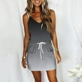 thumbnail image 2 of Women Summer Casual Gradient Shirt Dress V Neck Spaghetti Strap Mini Dress Elastic Waist Belt Tank Dress with Pockets, 2 of 6