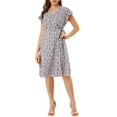 thumbnail image 2 of DARING DIVA Ruffle Trim Cuff Self Belt Printed Midi Wrap Dress M Beige-Purple Floral, 2 of 7