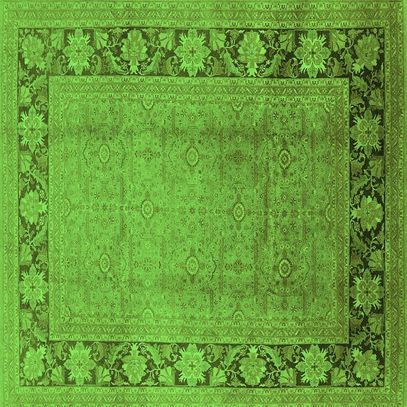 Ahgly Company Indoor Square Oriental Green Industrial Area Rugs, 3' Square
