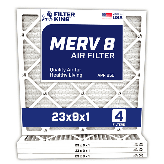 Filter King 23x9x1 Air Filter | 4-PACK | MERV 8 HVAC Pleated A/C Furnace Filters | MADE IN USA | Actual Size: 23 x 9 x .75"