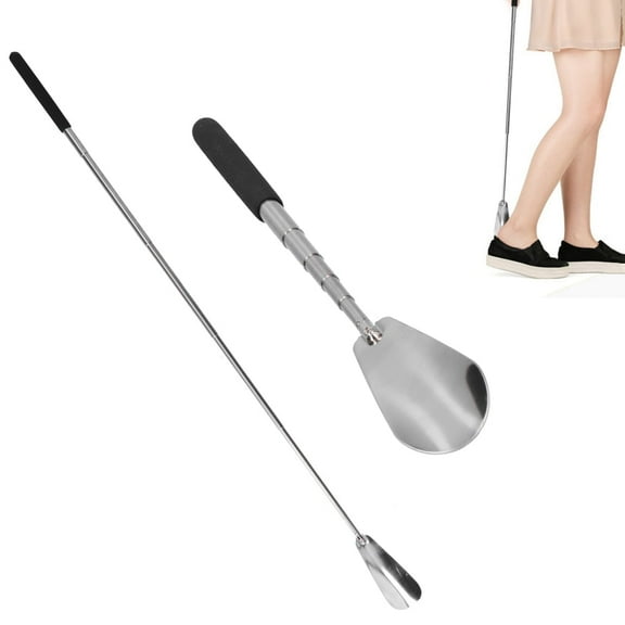 Metal Shoe Horn, Telescopic Portable Dressing Aid Stick Long Handle Shoe Horn for Seniors, Men, Women and Kids - Adjustable Shoehorn Helper for Boots and Shoes