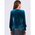 thumbnail image 3 of DARING DIVA Women's Velvet Crew Neck Puff Long Sleeve Blouses L Peacock Blue, 3 of 6
