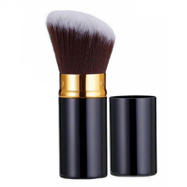 Brocha retráctil para base Kabuki, la mejor para maquillaje mineral, bronceador, colorete líquido o en polvo. Vegano. Difumina y contornea para un rostro impecable (oro negro)