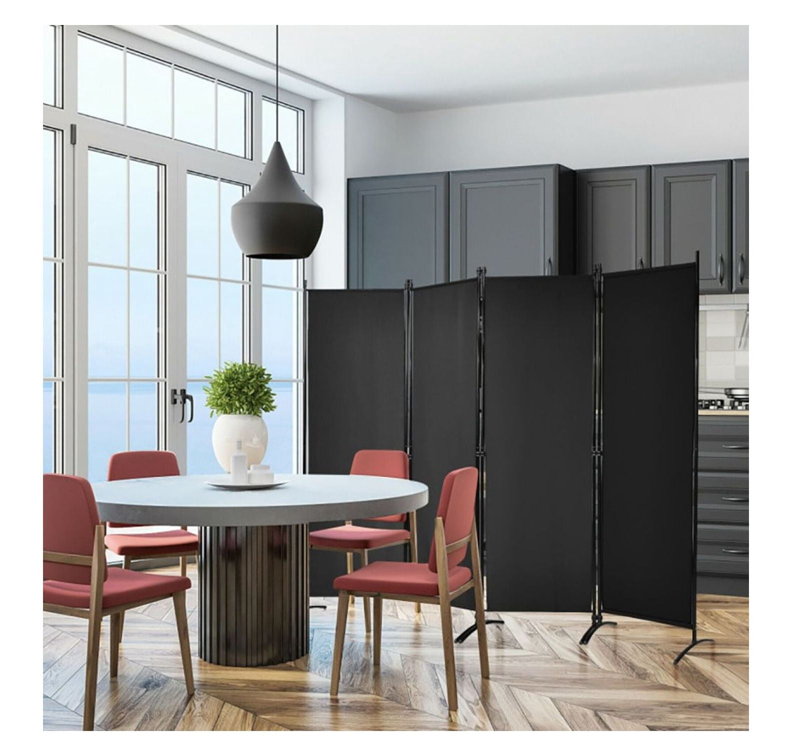 Yunken 4-Panel Steel Frame Room Divider, 5.6 Ft Tall Folding Privacy Screen for Bedroom, Office & Living Space