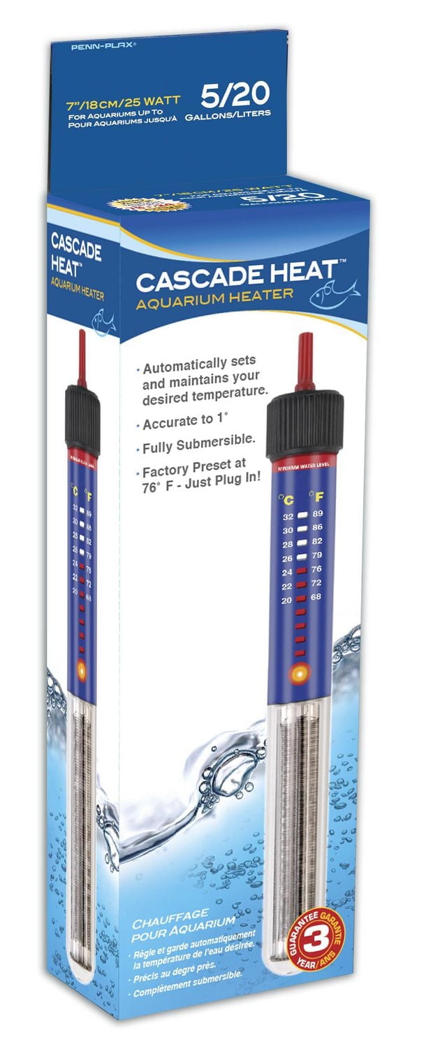 PENN-PLAX Chauffage d'aquarium à chaleur en cascade – Entièrement submersible – Idéal pour les aquariums d'eau douce et d'eau salée – 7,5" de longueur – 25 watts