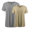 thumbnail image 2 of New summer arrivals Olyvenn 2 Pack Plus Size Tops for Women 2025 Solid Summer Tops V Neck Short Sleeve T Shirts Oversized Trendy Dressy Casual Blouses Khaki XXL, 2 of 3