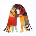 thumbnail image 2 of Kukuzhu Women's Colorful Four-Plaid Scarf Thick Beard Thickened Double-Sided Plaid Engraved Shawl, 2 of 6