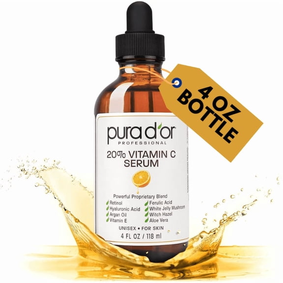 PURA D'OR 20% Vitamin C Serum, 4 Fl Oz