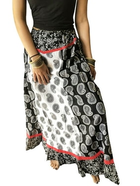 Womens Maxi Skirt, Black White Paisley Printed Skirt, Summer Bohemian Cotton Long Skirts ML