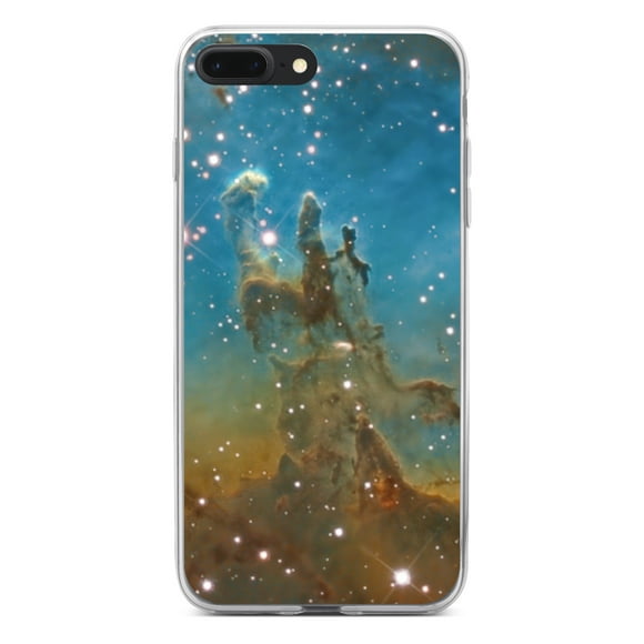 DistinctInk Clear Shockproof Hybrid Case for iPhone 7 PLUS / 8 PLUS (5.5" Screen) - TPU Bumper, Acrylic Back, Tempered Glass Screen Protector - Eagle Nebula Blue Green - Love of Astronomy