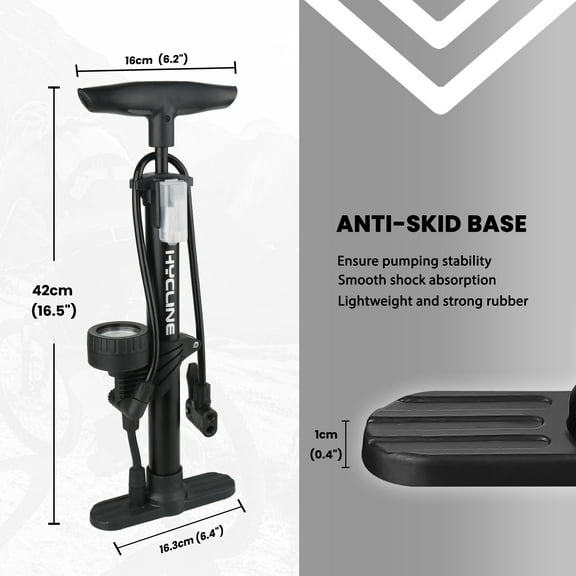 Hycline Bike Pump with Gauge, Bicycle Pump with Both Presta and Schrader, Bike Pump for all Bikes, Foot Pump for Car Tyres, Road Mountain Bikes & Balls