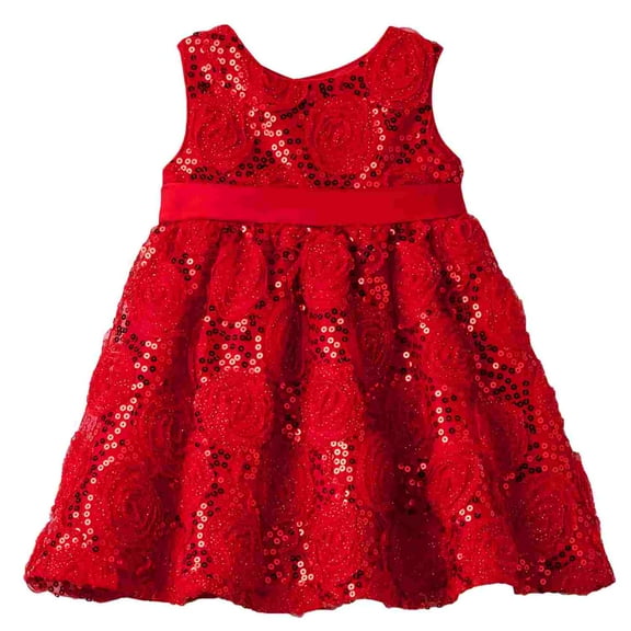 Rare Too! Infant Girls Red Rose Sequin Holiday Party Special Occasion Dress 12m