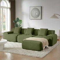 113" Modern L-Shape Cloud Couch Sectional, Corduroy Upholstery Sectional Couches for Living Room,No Assembly,Green