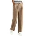 thumbnail image 3 of QATAINLAV Linen Pants Women Elastic High Waisted Wide Leg Beach Pants Solid Casual Pull On Lounge Trousers with Pockets, Khaki, XXL, 3 of 7