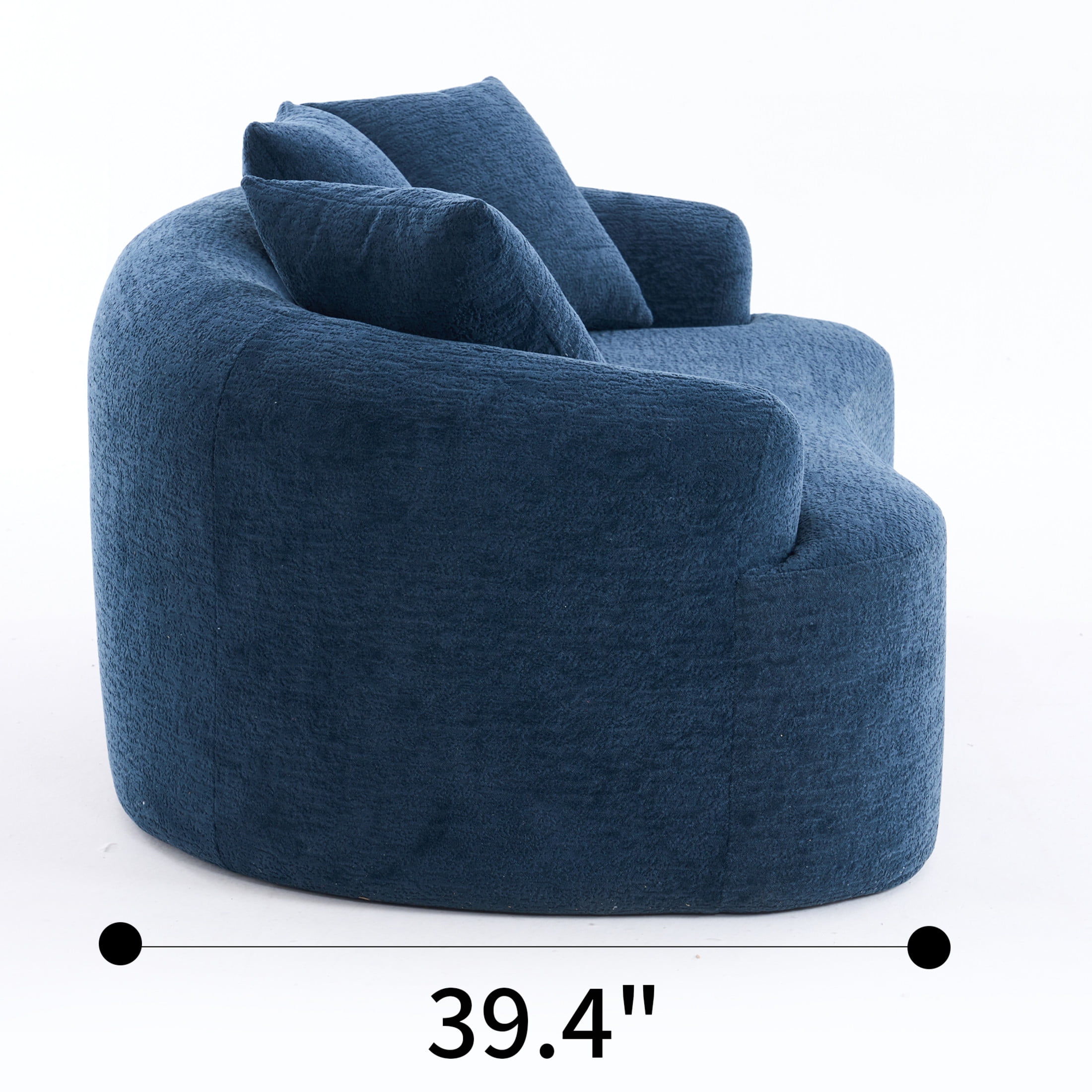 Noble House Arlyn 65" Curved Loveseat Sofa with Pillows, Chenille Compact Compression Couch for Small Spaces, Blue