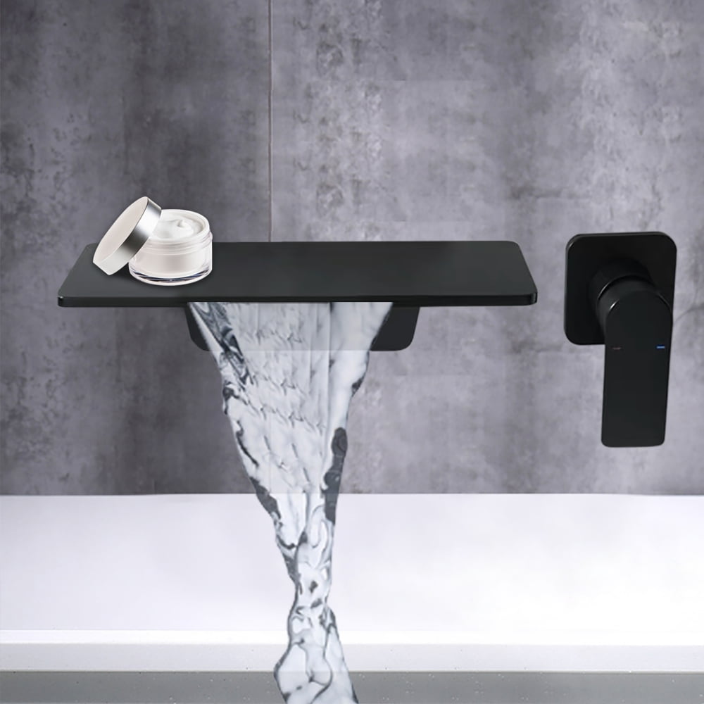 Dwellnix Copper Waterfall Faucet with Concealed Installation, Matte Black Wall-Mounted Faucet for Bathroom, Kitchen, and Modern Sink Areas