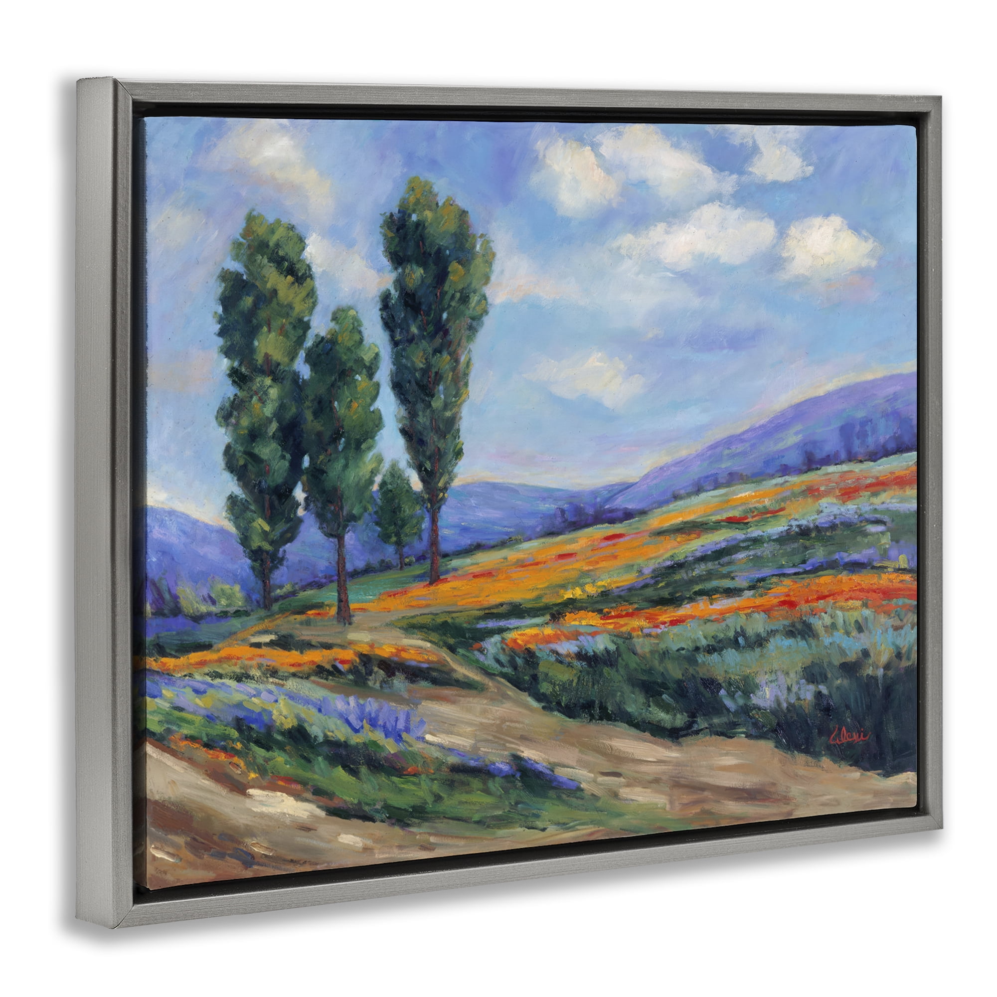 Stupell Industries Rolling Hills Traditional Landscape Landscape & Nature Painting Gray Floater Framed Canvas Art Print Wall Art, 21 x 17