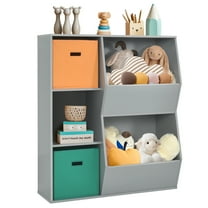 Costway Storage Cubby Bin Floor Cabinet Shelf Organizer with 2 Baskets Gray