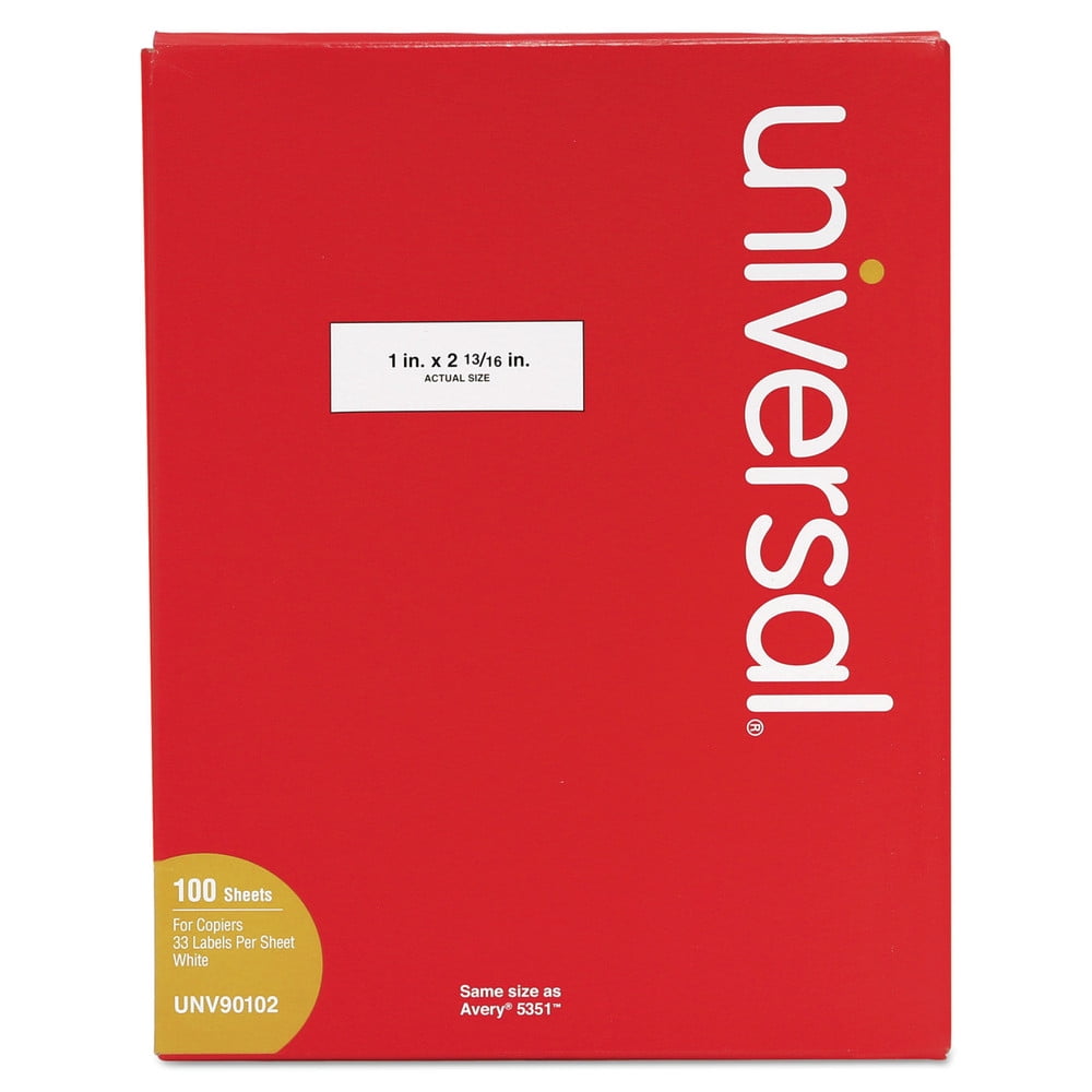 Universal UNV90102 1 in. x 2.81 in. Copier Mailing Labels - White (100-Sheet/Box 33-Piece/Sheet)