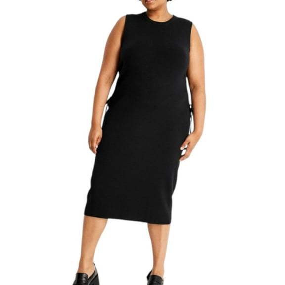 Future Collective Reese Blutstein Sleeveless Midi Sweater Dress – Black XXL | Side-Tie, Ribbed Knit, Crew Neck