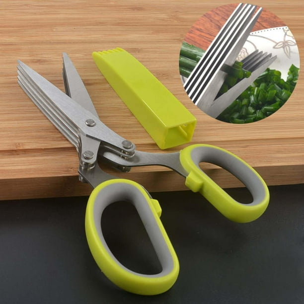 5 capas Tijer cocina Chopper Tijer hierb material acero inoxidable Gadget Herramienta de cocina Práctico Multi para cocina picada Hierbas sin cepillo perfecl Tijeras de cocina