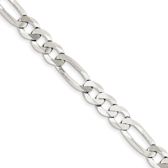 White Sterling Silver chain style Figaro Men's 9 in 9.5 mm