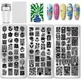 thumbnail image 1 of Juego de 3 placas para estampar uñas con diseños de flores y hojas. Plantillas para uñas con estampado floral ondulado., 1 of 7