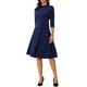 thumbnail image 2 of INSPIRE CHIC Vestido Vintage para Mujeres con Mangas 3/4, Cuello Alto, Vestido A-Line para Oficina, L Azul Profundo, 2 of 6