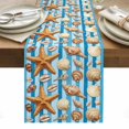thumbnail image 2 of Summer Oceans Table Runner, Orange Sea Starfish Conch Shells Stripes Blue Cotton Linen Kitchen Table Decoration Washable Dining Tabletop Runners for Home Party Decor 13x90 Inches, 2 of 9