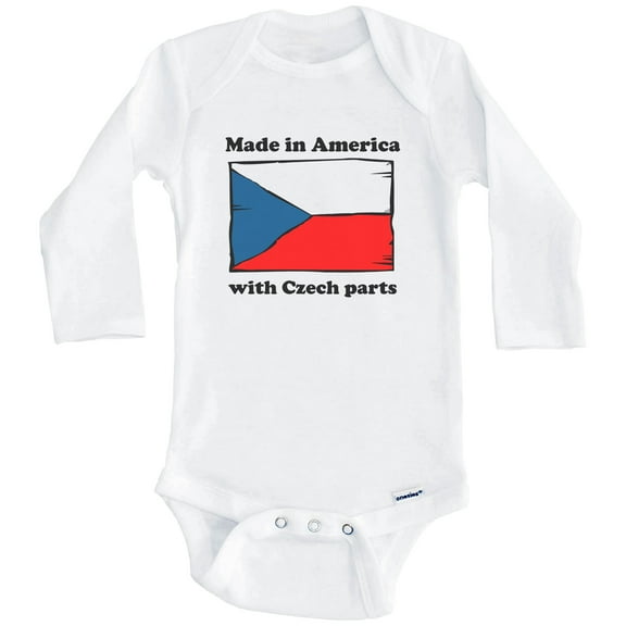 Made In America With Czech Parts Funny Czech Republic Flag One Piece Baby Bodysuit (Long Sleeve), 0-3 Months White