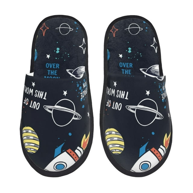 Fotbe Space Pantuflas Peludas para Mujer con Estampado, Zapatillas de Peluche, Zapatos de Invierno para Casa, Uso Interior y Exterior-Large