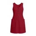 thumbnail image 4 of QUNYINEY Summer Womens Sundresses Cotton Linen Midi Red Sleeveless Tank Dress Casual Loose Fit with Pockets Button Crew Neck Dresses, 4 of 8