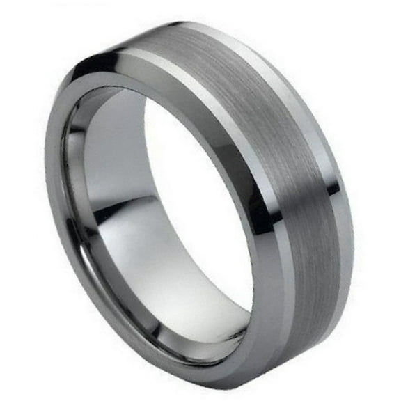 8mm Tungsten Carbide polished with double brushed lines Wedding Band Ring For Men or Ladies