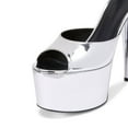 thumbnail image 3 of FSJ Women Classic Stiletto High Heel Mules Peep Open Toe Backless Platform Sandals Slip On Summer Daily Walking Party Dressy Slide Shoes Size 9 Silver, 3 of 5