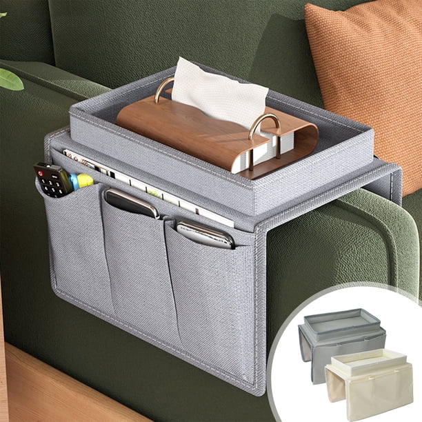 Bolsa De Almacenamiento De Poliéster Bolsas de almacenamiento para sofá beige, paquete de 1, con bolsillos, organizador para reposabrazos de cama, para dormitorio, coche, sala de estar JASKFLY