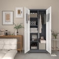 thumbnail image 2 of Broom Storage Cabinet with Locking Doors and Shelves,Broom Closet Storage Cabinet with Hanging Rod and Hooks,Metal Garage Cabinets for Kitchen,Bathroom,Office 72.8" H White&Grey, 2 of 15