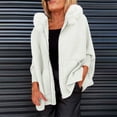thumbnail image 2 of JGGSPWM Women Furry Collar Solid Color Casual Jacket, Women's Fall Batwing Sleeve Full Zip Up Hooded Jacket Coat with Pockets White L, 2 of 8