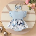 thumbnail image 4 of HCNTES Toddler Baby Girls Daily Loungewear Wear Breathable Short Sleeve Romper Matching Elastic Bottoms Children Kids Girls Summer 2PCS Outfits Set(Blue,12-18 Years), 4 of 9