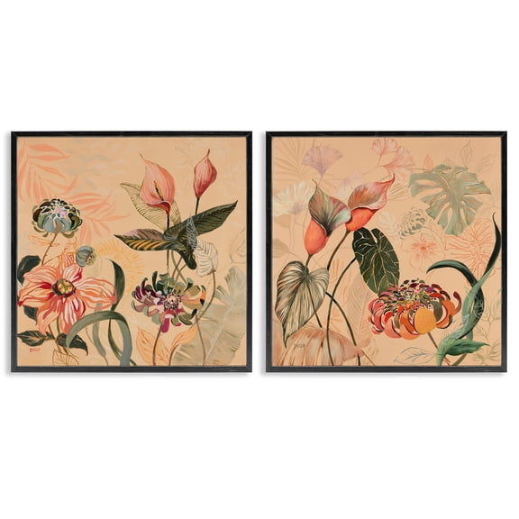 Stupell Industries Bohemian Elegant Flower Organics Black 2pc Framed Giclee Art Set, 12 x 12 each, by Dusza