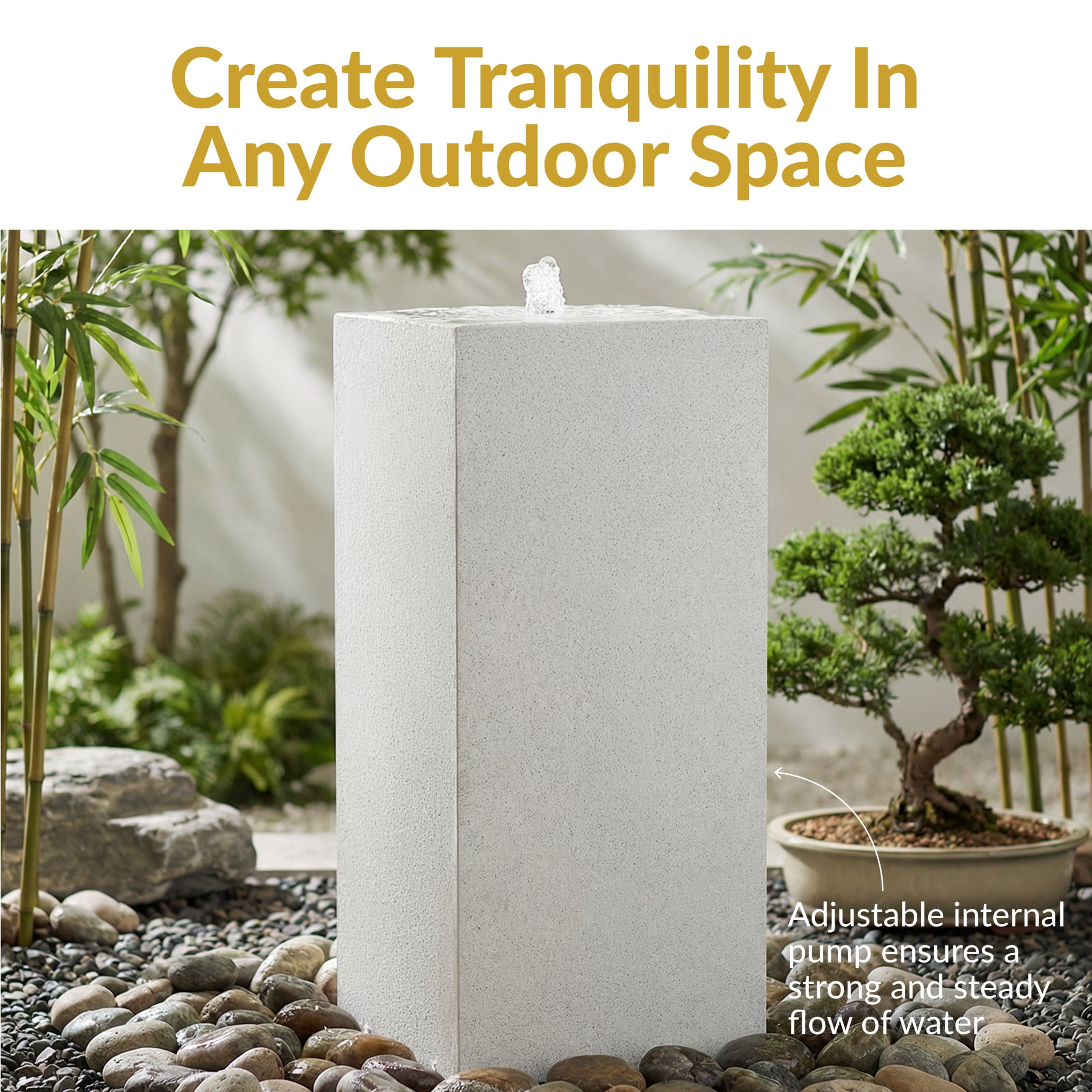 Sunnydaze Rectangular Fog Outdoor Bubble Fountain, LED Light
